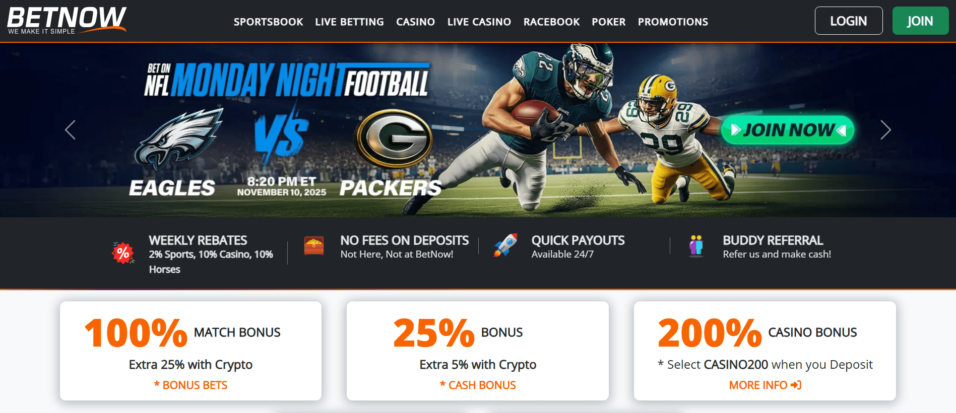 BetNow: Fast-paying sportsbook with a wide range of betting markets.